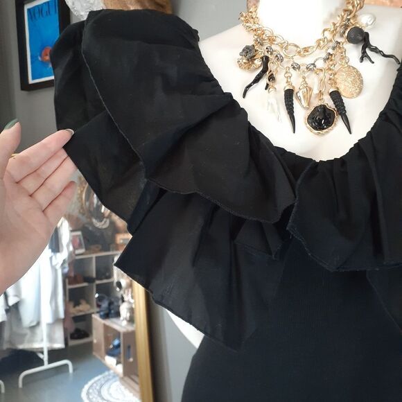 Zara NWT 100% Cotton Elegant Black Ruffled Mini Dress - Picture 8 of 10